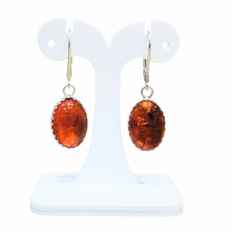 Boucles Ambre Baltique Cabochon Ovale 1.5 cm Argent 925