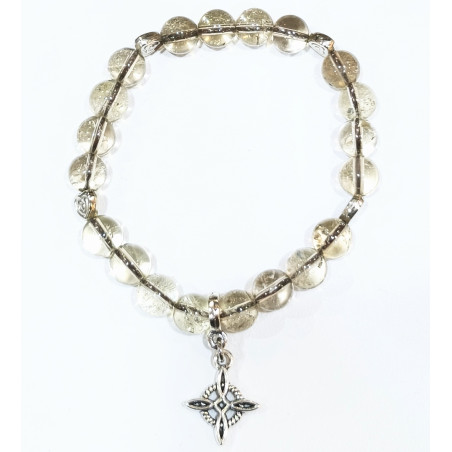 Bracelet Quartz Fumé avec Inserts et Breloque Nœud de Sorcière Pierres Rondes 8mm