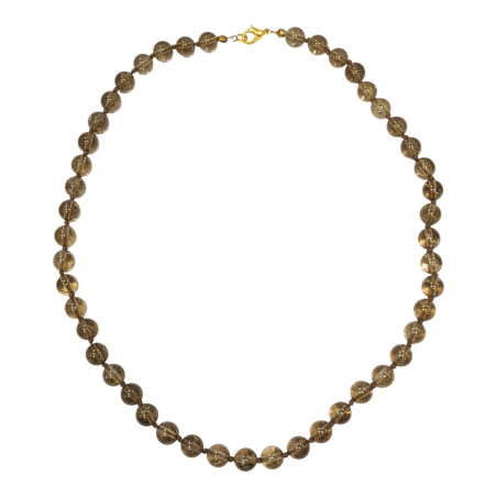 Collier Quartz Fumé 47 Pierres Rondes 8mm Fermoir Doré 47 cm