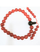 Bracelet Cornaline Onyx Type Mala Pierres Rondes 8 et 6 mm