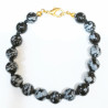 Bracelet Obsidienne Neige Pierre Rondes avec Fermoir Doré