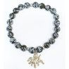 Bracelet Obsidienne Neige Breloque Pieuvre Pierre Rondes Facettées