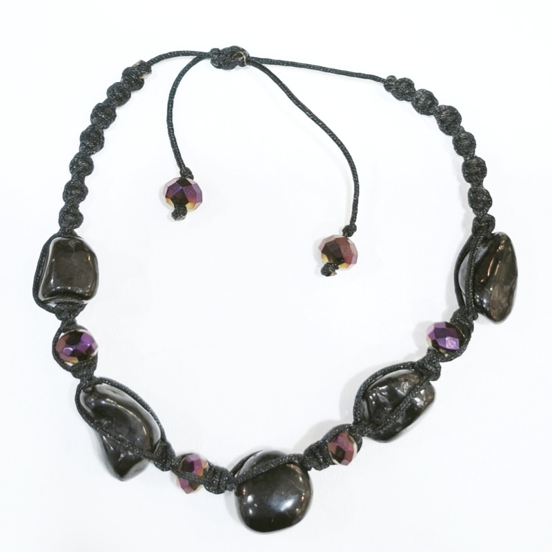 Bracelet Sugilite Pierres Roulées et Swarovski Cordon Réglable