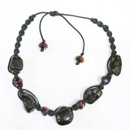 Bracelet Sugilite Pierres Roulées et Swarovski Cordon Réglable