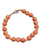 Bracelet Pierre de Soleil Reconstituée Pierres Rondes 8mm avec Fermoir Doré