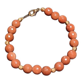 Bracelet Pierre de Soleil Reconstituée Pierres Rondes 8mm avec Fermoir Doré