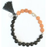 Bracelet Obsidienne et Œil de Rudraksha Tête de Bouddha et Om Pierres Rondes 8mm