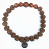 Bracelet Pierre de Soleil Reconstituée et Œil de Rudraksha avec Breloque Fleur de Lotus Pierres Rondes 8mm