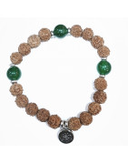 Bracelet Agate Verte et Œil de Rudraksha avec Breloque Fleur de Lotus Pierres Rondes 8mm