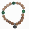Bracelet Agate Verte et Œil de Rudraksha avec Breloque Fleur de Lotus Pierres Rondes 8mm