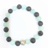 Bracelet Amazonite Facettée et Pierres de lave avec Insert Fleur de Lotus Pierres Rondes  8mm