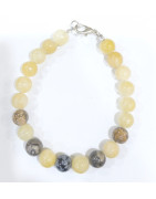 Bracelet Calcite Jaune Jaspe Paysage et Obsidienne Neige avec Fermoir