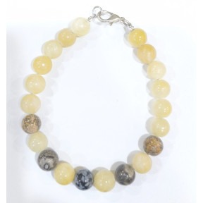 Bracelet Calcite Jaune Jaspe Paysage et Obsidienne Neige avec Fermoir