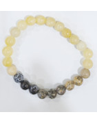 Bracelet Calcite Jaune Jaspe Paysage et Obsidienne Neige Pierres Rondes 8mm Modèle 2