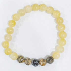 Bracelet Calcite Jaune Jaspe Paysage et Obsidienne Neige Pierres Rondes 8mm Modèle 3