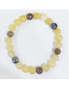 Bracelet Calcite Jaune Jaspe Paysage et Obsidienne Neige Pierres Rondes 8mm Modèle 4