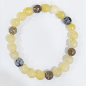 Bracelet Calcite Jaune Jaspe Paysage et Obsidienne Neige Pierres Rondes 8mm Modèle 4