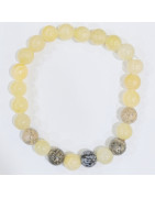 Bracelet Calcite Jaune Jaspe Paysage et Obsidienne Neige Pierres Rondes 8mm Modèle 5