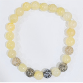 Bracelet Calcite Jaune Jaspe Paysage et Obsidienne Neige Pierres Rondes 8mm Modèle 5