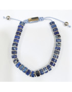 Bracelet Sodalite et Lapis-Lazuli Mini Cylindres et Inserts Cordon Réglable