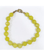 Bracelet Jade Coréen Pierres Rondes Facettées 8mm Fermoir Doré