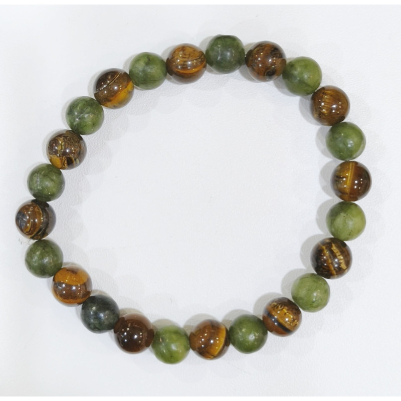 Bracelet Jade et Œil de Tigre Pierres Rondes 8mm