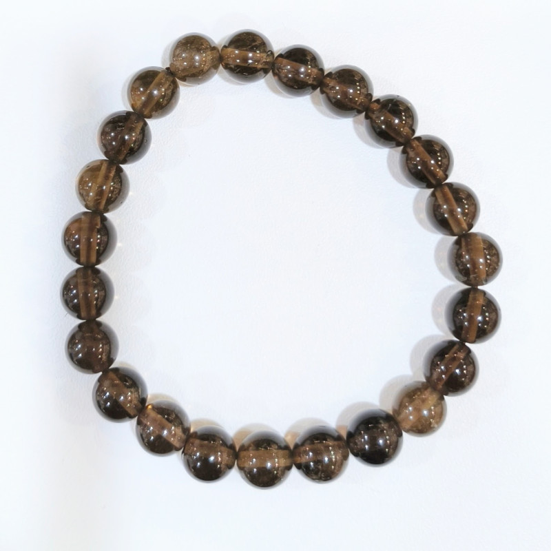 Bracelet Quartz Fumé Morion Pierres Rondes 8mm