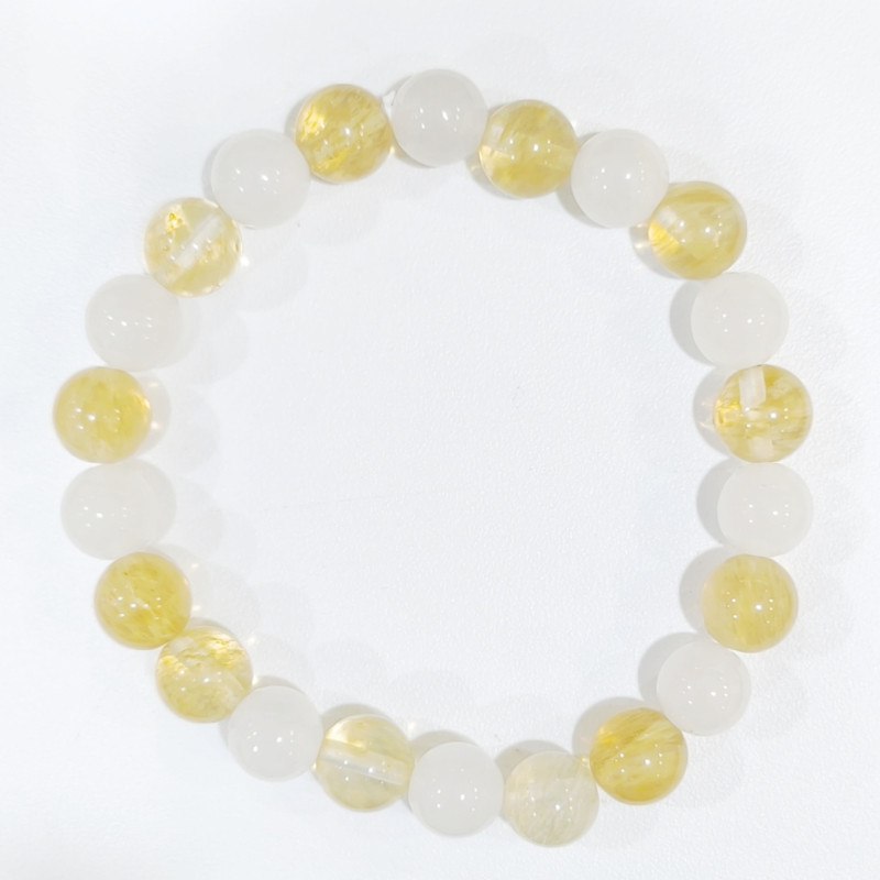 Bracelet Citrine et Quartz Girasol Pierres Rondes 8mm