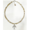 Collier Quartz Fumé Pierres Rondes 8mm Pendentif Arbre de Vie avec Inserts 42 + 4 cm