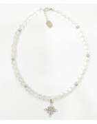 Collier Cristal de Roche Pierre de 8mm avec Pendentif Nœud de Sorcières et Inserts 42 + 4 cm