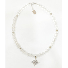 Collier Cristal de Roche Pierre de 8mm avec Pendentif Nœud de Sorcières et Inserts 42 + 4 cm