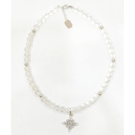 Collier Cristal de Roche Pierre de 8mm avec Pendentif Nœud de Sorcières et Inserts 42 + 4 cm