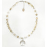 Collier Quartz Fumé et Cristal de Roche Pierres Rondes 8mm Pendentif Arbre de Vie avec Inserts 42 + 4 cm