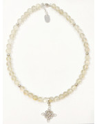Collier Quartz Fumé Pierre de 8mm avec Pendentif Nœud de Sorcières et Inserts 42 + 4 cm