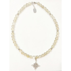 Collier Quartz Fumé Pierre de 8mm avec Pendentif Nœud de Sorcières et Inserts 42 + 4 cm