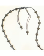 Collier Obsidienne Œil Céleste Pierres Rondes 5mm et Pendentif Onyx Jaspe Pop Œil de Faucon et de Taureau