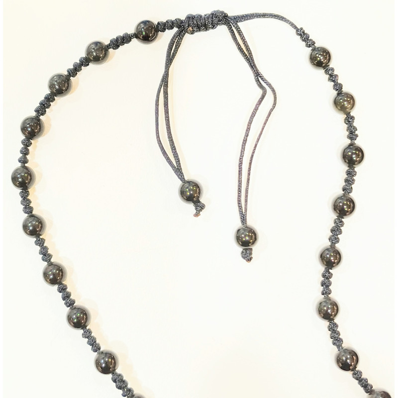 Collier Obsidienne Œil Céleste Pierres Rondes 5mm et Pendentif Onyx Jaspe Pop Œil de Faucon et de Taureau