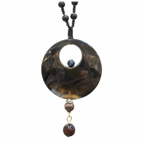 Collier Obsidienne Œil Céleste Pierres Rondes 5mm et Pendentif Onyx Jaspe Pop Œil de Faucon et de Taureau