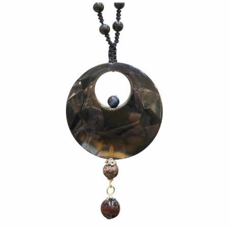 Collier Obsidienne Œil Céleste Pierres Rondes 5mm et Pendentif Onyx Jaspe Pop Œil de Faucon et de Taureau