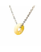 Pendentif Citrine Donut 15mm sur Chaîne Acier Inox 44 cm
