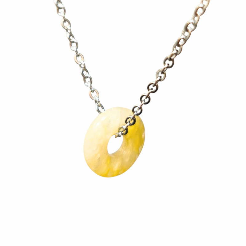 Pendentif Citrine Donut 15mm sur Chaîne Acier Inox 44 cm