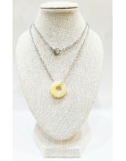 Pendentif Citrine Donut 15mm sur Chaîne Acier Inox 44 cm
