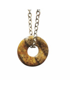 Pendentif Jaspe Paysage Donut 15mm sur Chaîne Acier Inox 44 cm