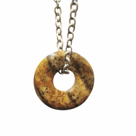 Pendentif Jaspe Paysage Donut 15mm sur Chaîne Acier Inox 44 cm