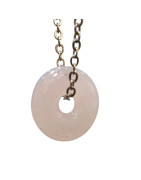 Pendentif Quartz Rose Donut 16mm sur Chaîne Acier Inox 44 cm