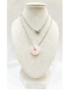 Pendentif Quartz Rose Donut 16mm sur Chaîne Acier Inox 44 cm
