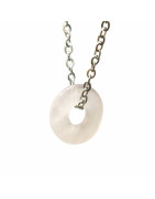 Pendentif Quartz Rose Donut 14mm sur Chaîne Acier Inox 44 cm