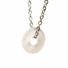 Pendentif Quartz Rose Donut 14mm sur Chaîne Acier Inox 44 cm