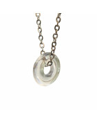 Pendentif Cristal de Roche Donut 15mm sur Chaîne Acier Inox 44 cm