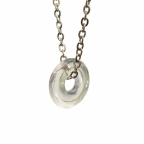 Pendentif Cristal de Roche Donut 15mm sur Chaîne Acier Inox 44 cm